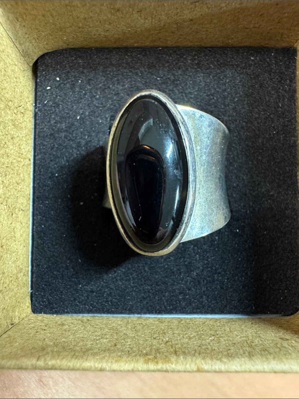 Oval Black Onyx Sterling-Style Statement Ring